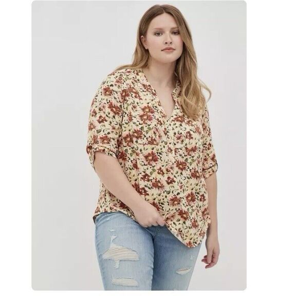 Torrid Harper Yellow‎ Floral Rayon Twill Pullover 3/4 Sleeve Blouse Size 2X - Picture 1 of 12